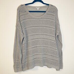 J. Jill gray open-knit crochet pullover sweater - Large